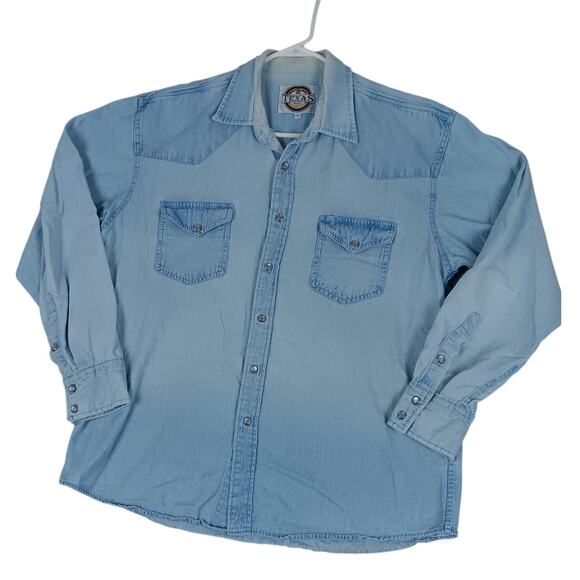 Texas Authentic Dry Goods Vintage Denim Shirt Mens Large Distressed Western - Picture 1 of 15